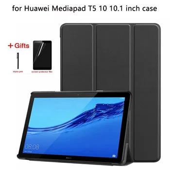 Ultra Slim PU Odos Atveju Huawei MediaPad T5 AGS2-W09/L09/L03/W19 10.1 colių padengti huawei mediapad T5 10 atveju+FILMAS+RAŠIKLIS