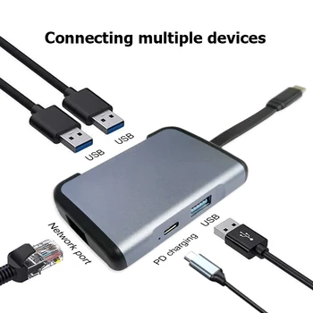 USB C Hub Usb 3.0 Hub PD Įkrauti Mobiliojo telefono stovas RJ45 Gigabit Ethernet 