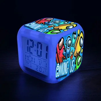 Vaikų Žaidimas Cartoon Tarp Mūsų Led Skaitmeninis 7 Spalvų Keitimas Naktį Šviesos Žadintuvas Studentų Stalo Laikrodis su Termometru