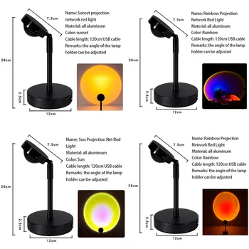 Vaivorykštė Saulėlydžio Projektoriaus Lempa USB Stalo Lempa Namų Coffe shop Fone Sienų Apdailai Prekių Atmosfera Led Šviesos Naktį