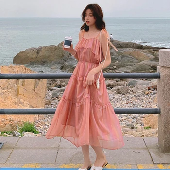 Vasaros Moterų Drabužių Korėjos Mados Kawaii Drabužius 2021 Cottagecore Harajuku Spageti Dirželis Suknelė Sukienka