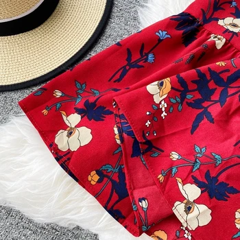 Vasaros Paplūdimio Style Bohemian Stebėjimo Gėlių Spausdinti Moterų A-line Dresses Skraiste 2021 Mados trumpomis Rankovėmis Moterims Šifono Suknelė