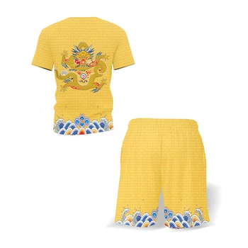 Vasaros vyrų rinkiniai, T-marškinėliai + šortai 2 naujas Kinų stiliaus trumparankoviai retro sporto top kostiumas 3D spausdinimo dragon modelio šortai