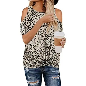 Vasarą Moterys Viršūnes Plius Dydžio Trišakius Leopard Kratinys Derliaus Femme Juostelės T Marškiniai, Elegantiškas Ruffles Prarasti Befree Boho Marškinėliai