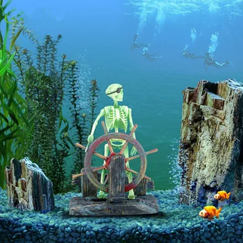 Veiksmas-Akvariumas Ornamentu Skeleto Piratu Kapitonas Žuvų Bako Apdailos Kraštovaizdžio L69B