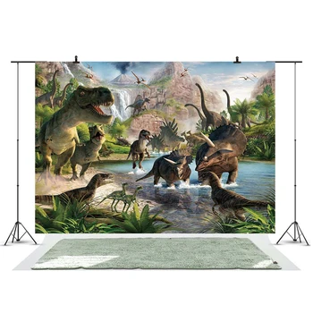 Vinilo fotografijos fone Juros periodo 3D dinozaurų parkas fonas foto studija vaikams gimtadienio photocall
