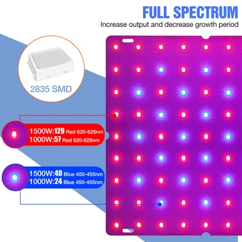 Visą Spektrą 1000W Šviesos diodų (LED Augalų Lempa 220V Fito Augti Palapinė Fitolampy 1500W Quantum Valdybos Šiltnamio efektą sukeliančių Apšvietimo Vegs Gėlių Sėklos