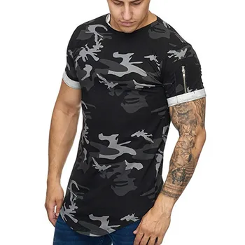 Vyriški apvalios kaklo T-shirt dizainas rankovės, užtrauktuku kamufliažas 3D skaitmeninio gradientas atsitiktinis marškinėliai