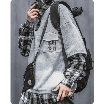 Vyriški drabužiai Harajuku Universalus netikrą dviejų dalių marškinėliai madinga įrankiai ruffian ilgomis Rankovėmis hoodie Palaidinukė streetwear mados