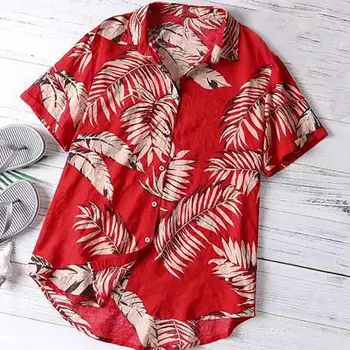 Vyrų Marškinėliai Vasaros mados Atvartas Lapų Spausdinimo Lengvas Trumpas Rankovės Sagos Havajų Marškinėliai Klubo Vyrų Drabužiai 2021