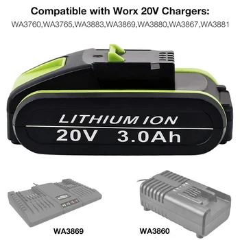 WA3553 20V 3000mAh, Li-Ion Pakeitimo Įkraunamą Bateriją už Worx Galios Įrankis WA3551 WX390 WX176 WX178 WX550 WX678