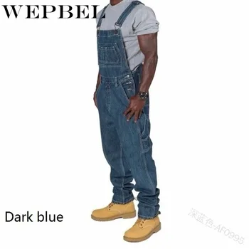 WEPBEL Džinsai darbo drabužiai Vyrams Streetwear Vyrų Džinsinio audinio Kelnės, kombinezonai su Antkrūtiniais Visas Ilgis Džinsai Jumpsuits Hip-Hop Tiesiai