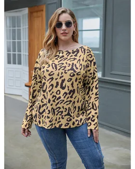 XL-4XL 2021 labai Didelis Leopardas Spausdinti Patogus Mados Laisvi O-Kaklo marškinėliai Plius Dydis Moterų Drabužiai Derliaus ilgomis Rankovėmis