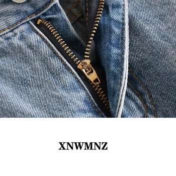 XNWMNZ Za 2021 Moterų Elegantiškos Mados Neveikiančių Skylę Šoninių Kišenių Džinsai Vintage Aukšto Juosmens Užtrauktukas Skristi Džinsinio Moterų Kulkšnies Kelnės Mujer