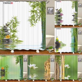 Zen bambuko ir akmens modelio SPA spausdinimo vonios vandeniui dušo užuolaidos poliesteris namų apdailos, užuolaidų su kabliu