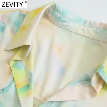 Zevity 2021 Moterų Derliaus Kaklaraištis Dažyti Spausdinimo Atsitiktinis Smock Palaidinė Office Ponios ilgomis Rankovėmis Krūtinėmis Marškiniai, Elegantiškos Blusas Viršūnes LS9007
