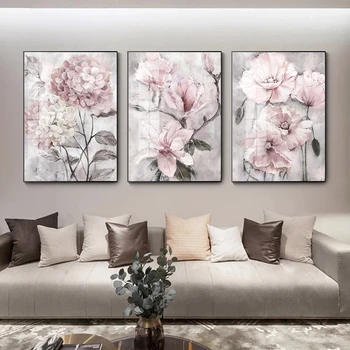 Šiaurės Pink Gėlių Paveikslai Tapyba Gėlių Plakatai ir Spausdina Sienos Menas Nuotraukas Kambarį Namo Sienų Apdaila Cuadros