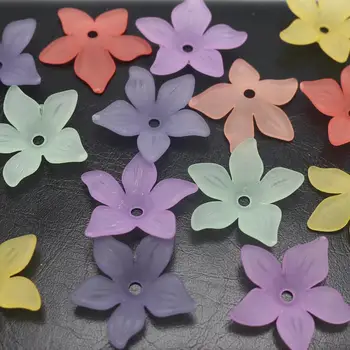 100 Mišrios Spalvos Matinio Akrilo 5-Petal Blossom Gėlių Karoliukai Dangtelis 22mm Papuošalai