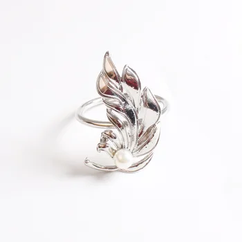 10vnt/daug Metalo lapų pearl servetėlių žiedas lapų vystymo sagtis audinio žiedas tinka vestuves apdailos burną žiedas