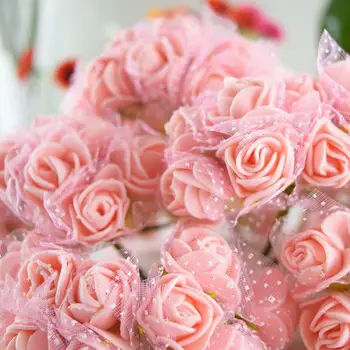 144pcs/daug 2.5 CM Skersmens galvos Spalvotų Rožių Putų Mini dirbtinio šilko Gėlių Puokštė vientisos Spalvos vestuvių dekoravimas vainikai