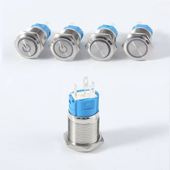 16mm Mygtukas Jungiklis Latching Trumpalaikis Metalo Galia Paspauskite Mygtuką LED Vandeniui 5v (12V 220V Bell Žiedas Automobilio Variklis