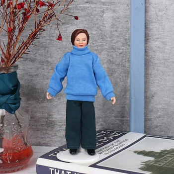 1Pc 1:12 Miniatiūriniai Lėlių Porceliano Lėlės Modelis, Mėlynos spalvos Megztinis Jaunimo Lėlės Namas Žaislas