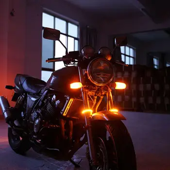 2 x Šviesios Gintaro spalvos LED Šakutės Juostos Posūkio Signalo Žibintai Motociklo Universalus 12V DC atsparumas Vandeniui Super Šviesus Gintaro LED Šakutės Juostelės