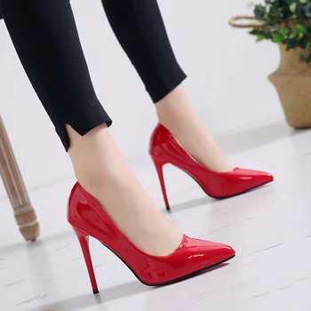 2019 Karšto Moterų Bateliai Smailiomis Kojų Siurbliai, Lakinės Odos Suknelę, Aukštakulnius Valtis Vestuvių Zapatos Mujer Mėlyna Vyno Raudona Dydis 35-44