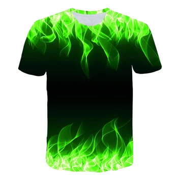 2020 karšto pardavimo vaikus Naujas Vasaros marškinėliai Su apvalia Kaklo trumpomis Rankovėmis Mėlyna žalia violetinė raudona Liepsna 3D Atspausdintas Top aukštos kokybės