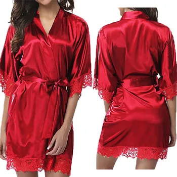 2020 m Sexy Lady Moterų Šilko Kimono Skraiste Nėrinių Lingerie Naktį Dress Suknelė Sleepwear Vonia, Chalatas, naktiniai drabužiai Moters, Didelis Dydis