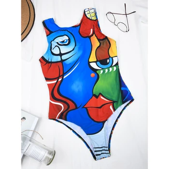 2021 Bikini Mados Moterų Abstrakčiai Spausdinti maudymosi kostiumėlį, Seksualus Bikini Brazilijos Maudymosi Kostiumai Juosmens Moterų Bodysuit vientisas Paplūdimio