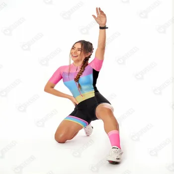 2021 Frenesi Moterų Triatlonas Pastelinių Trumpas Rankovės Dviračių Jersey Rinkiniai Skinsuit Maillot Ropa Ciclismo Dviračių Drabužius Jumpsuit