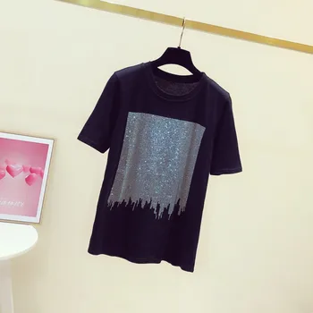 2021 m. Vasarą Naujų korėjos Stiliaus Mados kalnų krištolas Įgulos Kaklo trumpomis Rankovėmis T-shirt Moterims, Medvilnės Atsitiktinis Viršų Mados Puloveris Tee