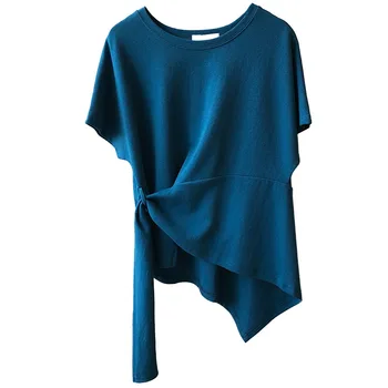 2021 m. Vasarą Viršų trumpomis Rankovėmis Moterų Dizaino Nėrinių iki Dugno Atsitiktinis Marškinėliai T-shirt