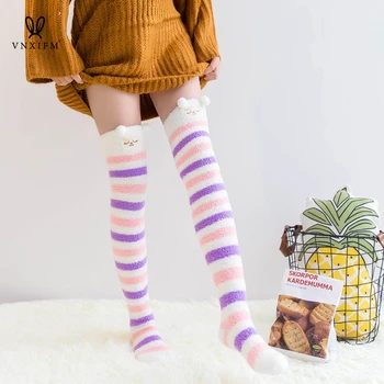 2021 Mados dryžuotas kelio kojinių saldus mergina koralų vilnos šiltas, seksualus aukštos kojinės aukštos kokybės audinio žiemos Kalėdų dovana kojinės