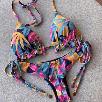2021 Mados Vasaros Padalinta Moterų Spausdinti maudymosi kostiumėlį Karšto Sporto Seksualus maudymosi Kostiumėliai, Trikampis Gėlių Nėrinių Bikini maudymosi Dovana