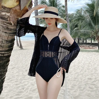2021 Naujausias Moterys Vientisų maudymosi kostiumėlį Push Up Sexy Monokini Vienas Gabalas Paplūdimio Drabužiai Su Dangčiu-iki Nėriniai Giliai V maudymosi Kostiumėliai Maillot De Bain