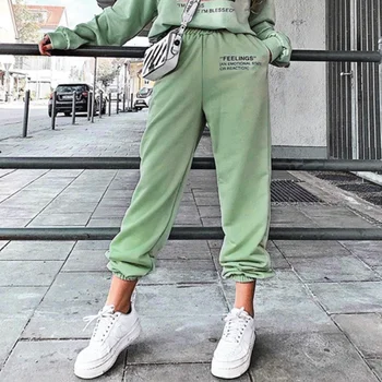 2021 Sporto Streetwear Kelnes Harajuku Poilsiu Atsitiktinis Moterų Sweatpant Laiškas Spausdinti Vasaros Elastinga Aukštos Juosmens Kelnės Cargo Kelnės