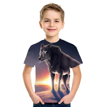 2021 Vasaros marškinėliai vyriški Streetwear Apvalios Kaklo trumpomis Rankovėmis T-shirt Top Fun Vaikų Gyvūnų Vyras Drabužių Atsitiktinis Wolf 3d Spausdinti