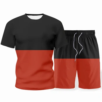 2021 vyrų rinkiniai paprasta vasaros trumparankoviai marškinėliai kostiumas juodas naujas raudonas mados dviejų dalių gatvės trumparankoviai 3D spausdinimo 5XL