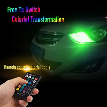 2VNT Auto Patvirtinimo Žibintai Plotis Šviesos Šaltinis Multi-Color 5050 RGB LED T10 W5W Automobilio Salono Išgalvotas Dome Skaityti Bulb Nuotolinio