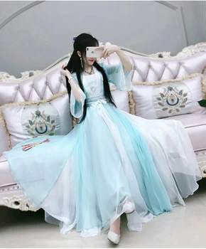 3 Spalvų Senovės Hanfu Moterų Kinijos Tradicinės Šifono Suknelė Violetinė Gražių Pasakų Princesė Kostiumai Anime Cosplay