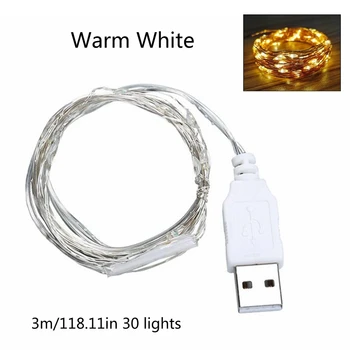 30 LED USB String Žibintai, Sidabro spalvos Viela, Garliava Vandeniui Pasakų Lempos Kalėdų Vestuves Apdaila