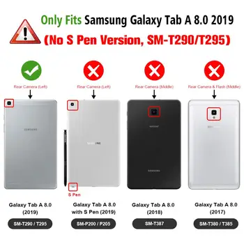 360 laipsnių sukimosi Case For Samsung Galaxy Tab 8.0 SM-T290 T295 2019 Odos Stovo Dangtelį Galaxy Tab 8