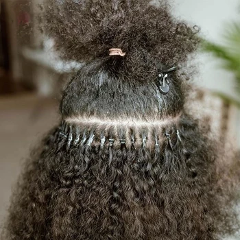 3B 3C Afro Keistą Garbanotas Žmogaus Plaukų Brazilijos Plaukų aš Patarimas Microlinks Priauginimui Plaukų Birių Natūralių Spalvų-Juoda Moterų