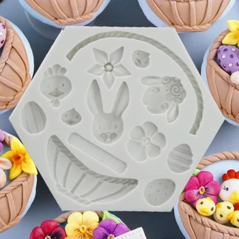 3D Gėlių Krepšelis Silikono Formų Minkštas Pyragas Apdaila Easter Bunny Kiaušinių Pelėsių Šokolado Pelėsių Kepimo Įrankis Dekoro Formų Šablonai