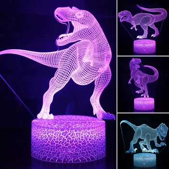 3D LED Nakties Šviesos Lempos Dinozaurų Serijos 16 Spalvų 3D Naktį šviesos Nuotolinio Valdymo stalinės Lempos Žaislai Dovana vaikas Namų Dekoro
