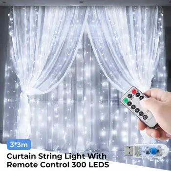 3Mx3M 300 LED USB String Užuolaidų Žibintai Led Užuolaidų Šviesos Vario Viela, LED Vestuvės, Kalėdos Dekoratyvinės Šviesos Su Nuotolinio Valdymo Įrankis