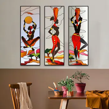 3Panel Abstrakčiai Afrikos Moterų Drobės Spaudiniai Ir Plakatai, Abstrakčiai Sienos Meno Kambario Dekoro Sienų Tapybos Šiaurės šalių Plakato Meno kūrinius
