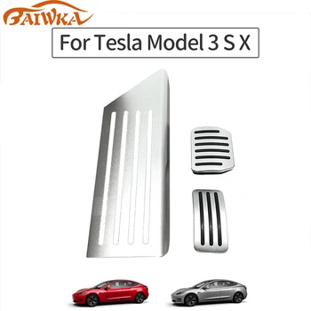 3pcs/Set Automobilių Pedalu Padengti Tesla Model 3 X S Priedai Dujų Pedalas, Stabdžių Trinkelėmis Poilsio Pedalo Padengti neslidžia Aliuminio Lydinys